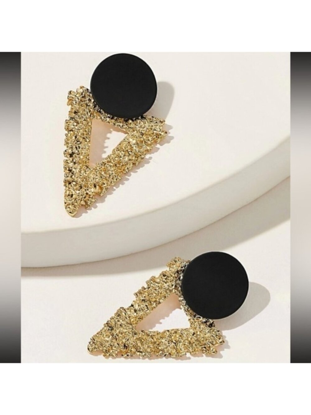 Gold Textured Geometric Drop Earrings